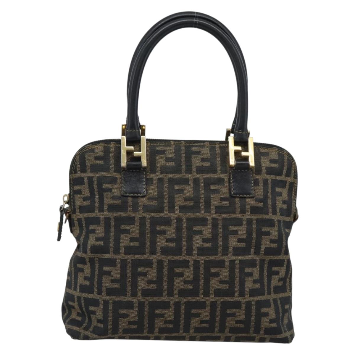 FENDI Zucca Canvas Hand Bag Black Brown Auth mr2746