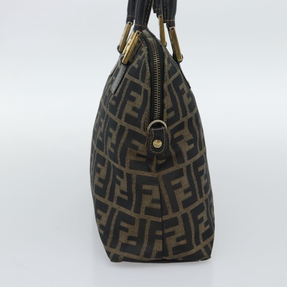 FENDI Zucca Canvas Hand Bag Black Brown Auth mr2746