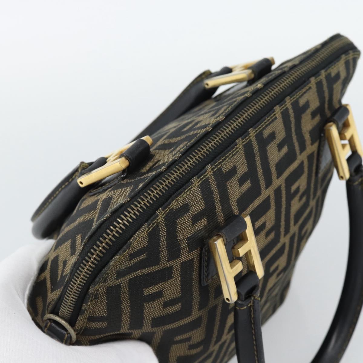 FENDI Zucca Canvas Hand Bag Black Brown Auth mr2746
