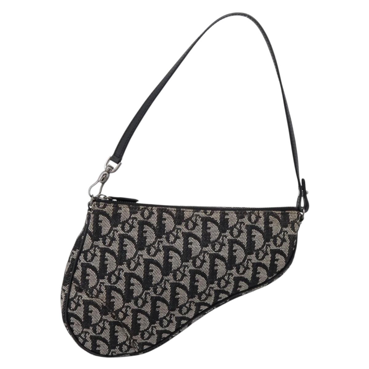 Christian Dior Trotter Canvas saddle Accessory Pouch Black Silver Auth mr2747A