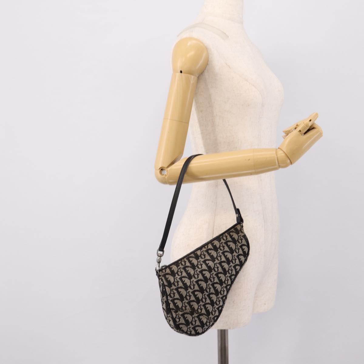 Christian Dior Trotter Canvas saddle Accessory Pouch Black Silver Auth mr2747A