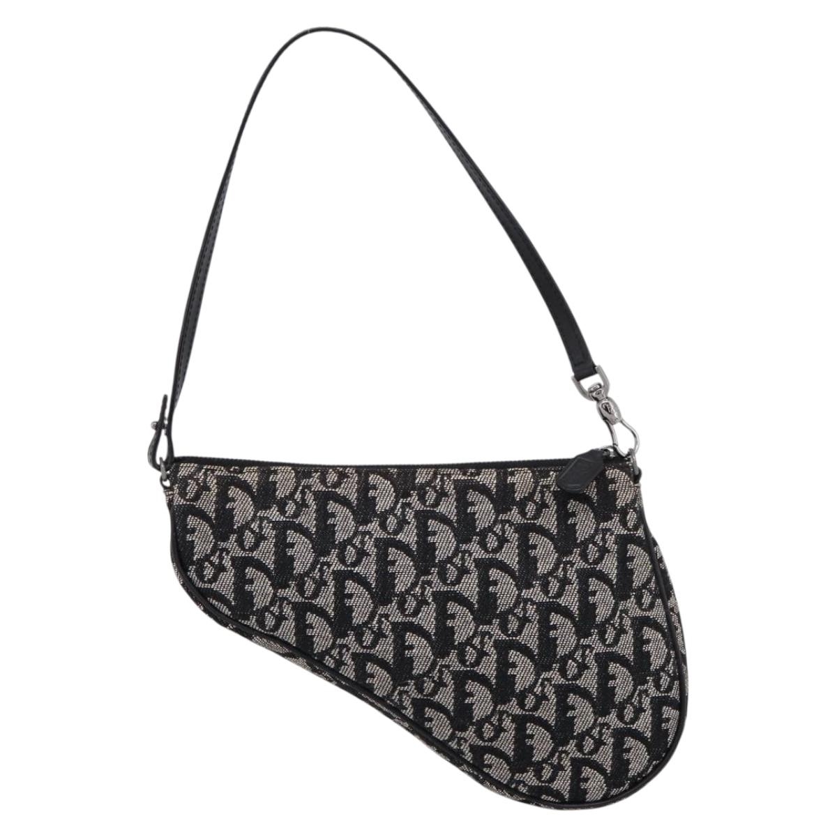 Christian Dior Trotter Canvas saddle Accessory Pouch Black Silver Auth mr2747A