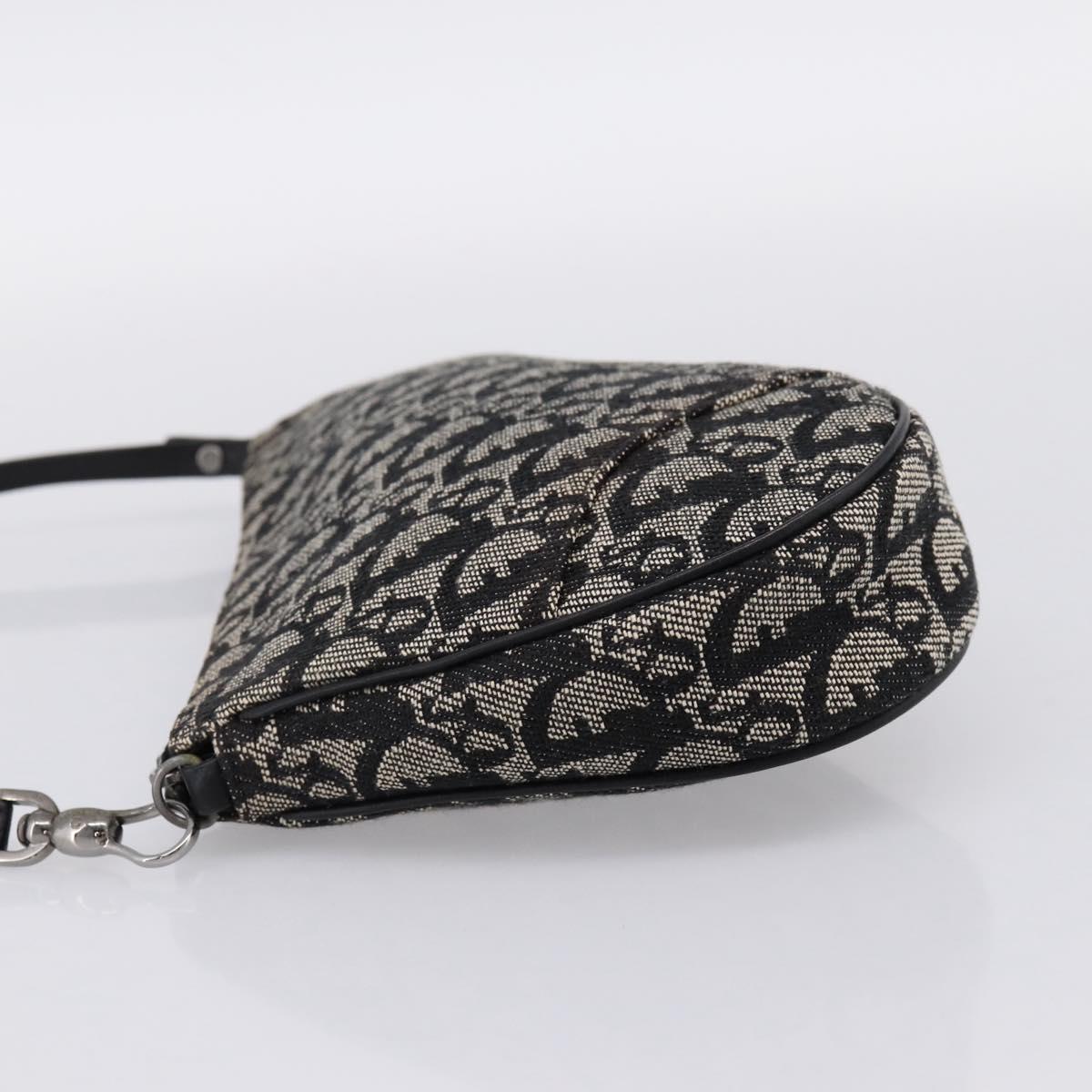 Christian Dior Trotter Canvas saddle Accessory Pouch Black Silver Auth mr2747A