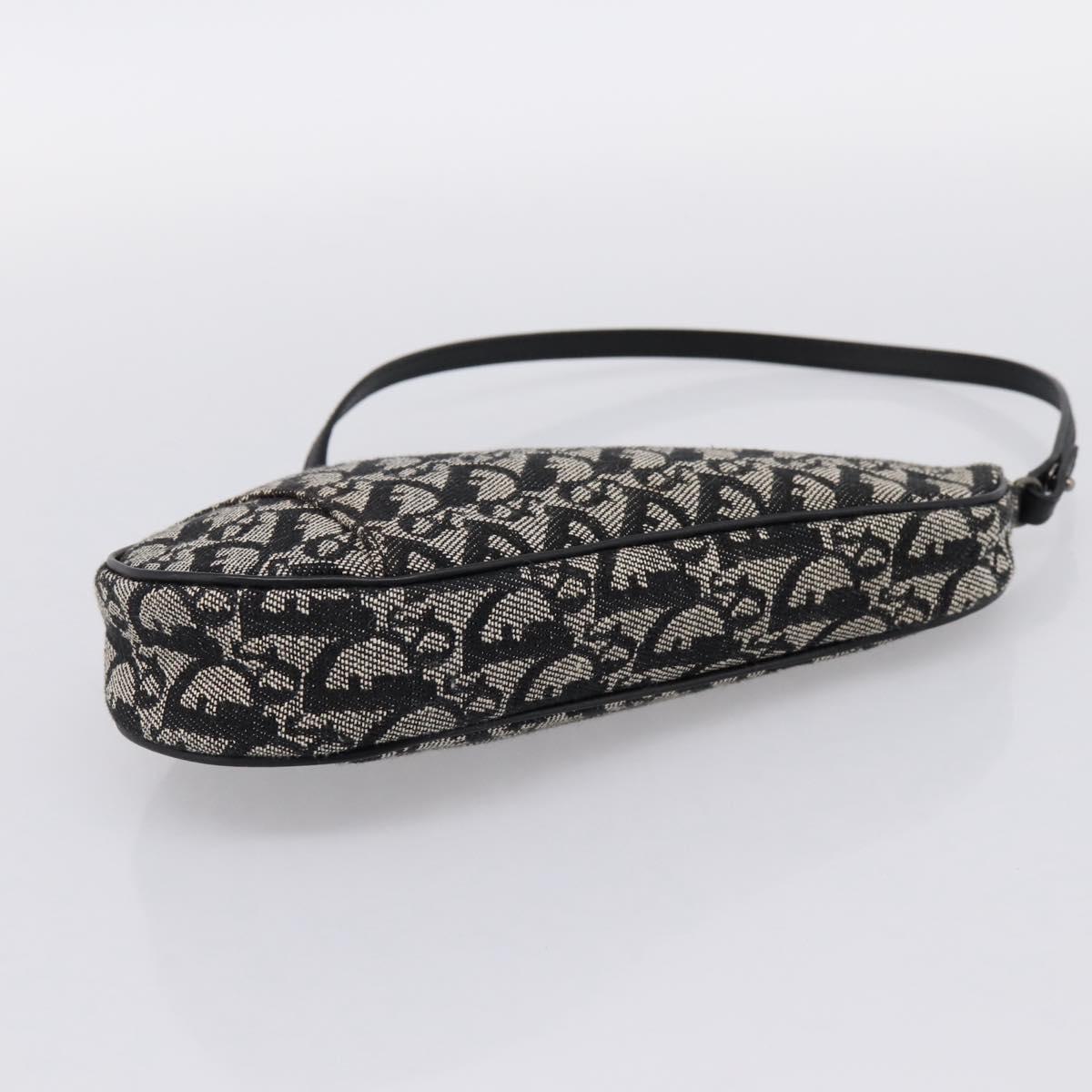Christian Dior Trotter Canvas saddle Accessory Pouch Black Silver Auth mr2747A