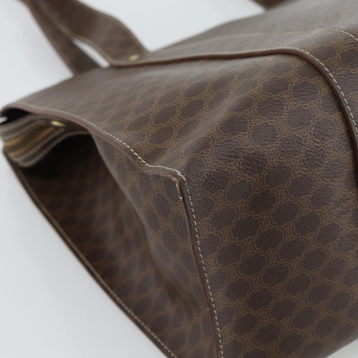 CELINE Macadam Canvas Tote Bag PVC Leather Brown Gold Auth mr2749