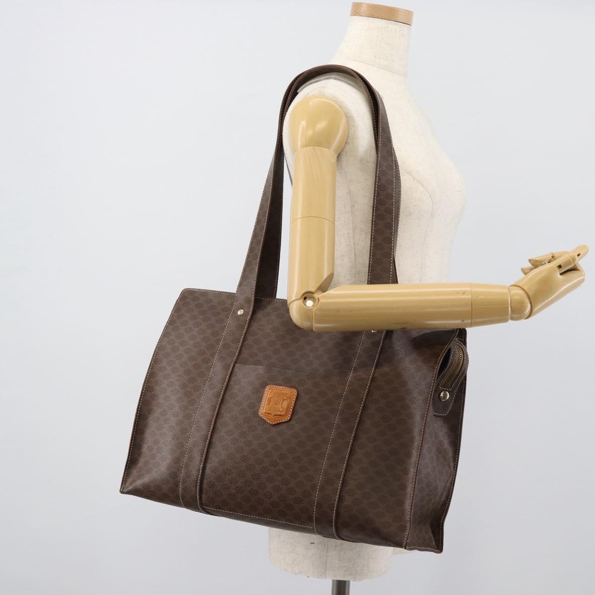 CELINE Macadam Canvas Tote Bag PVC Leather Brown Gold Auth mr2749