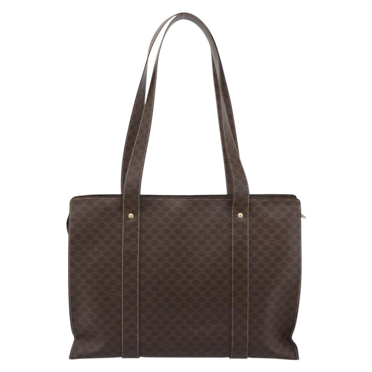 CELINE Macadam Canvas Tote Bag PVC Leather Brown Gold Auth mr2749