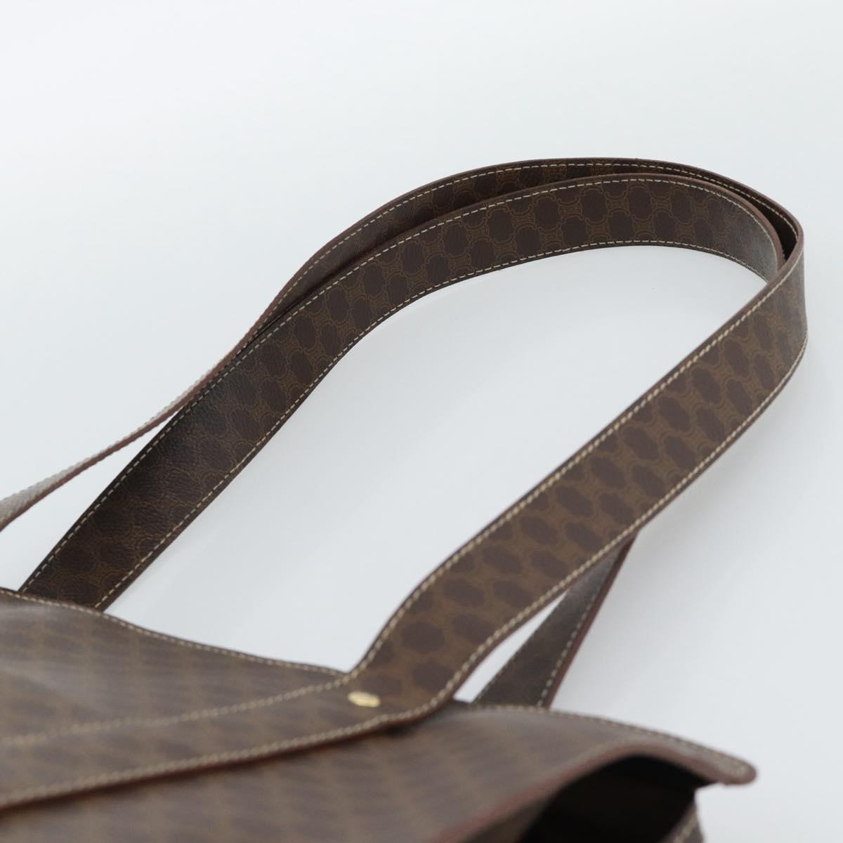 CELINE Macadam Canvas Tote Bag PVC Leather Brown Gold Auth mr2749
