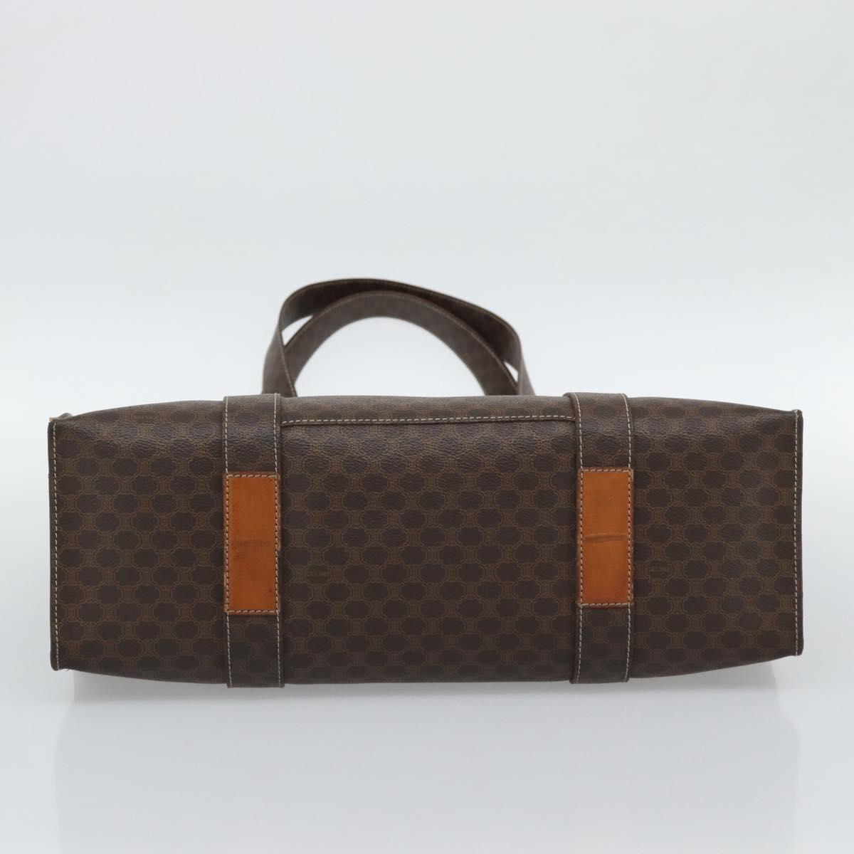 CELINE Macadam Canvas Tote Bag PVC Leather Brown Gold Auth mr2749