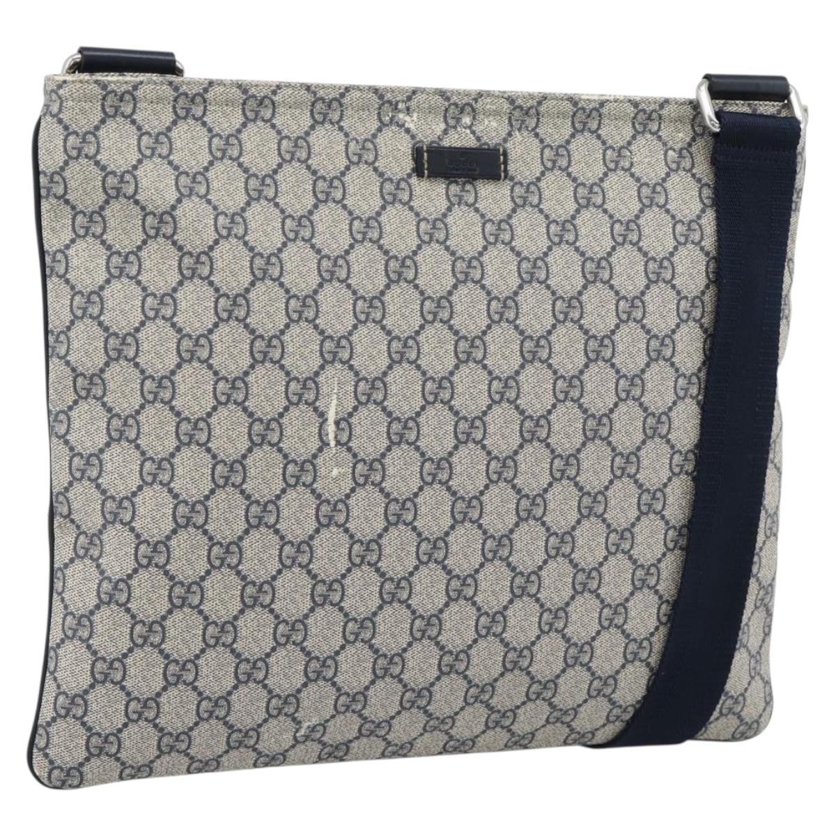 GUCCI GG Supreme Shoulder Bag PVC Navy Silver 201446 Auth mr2750A