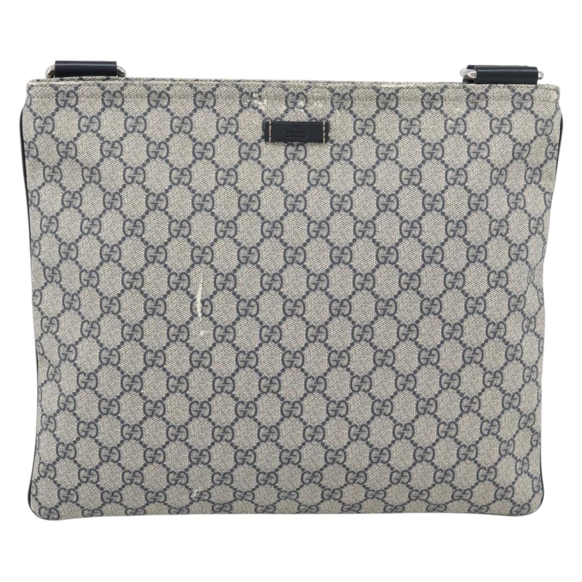 GUCCI GG Supreme Shoulder Bag PVC Navy Silver 201446 Auth mr2750A
