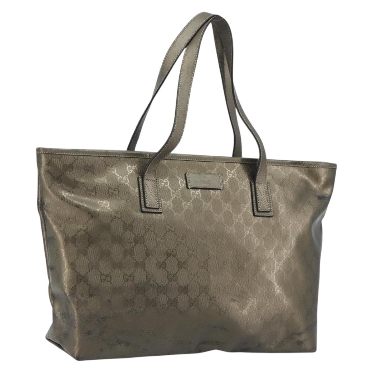 GUCCI GG Canvas Guccissima Tote Bag Leather Silver 211137 Auth mr2751