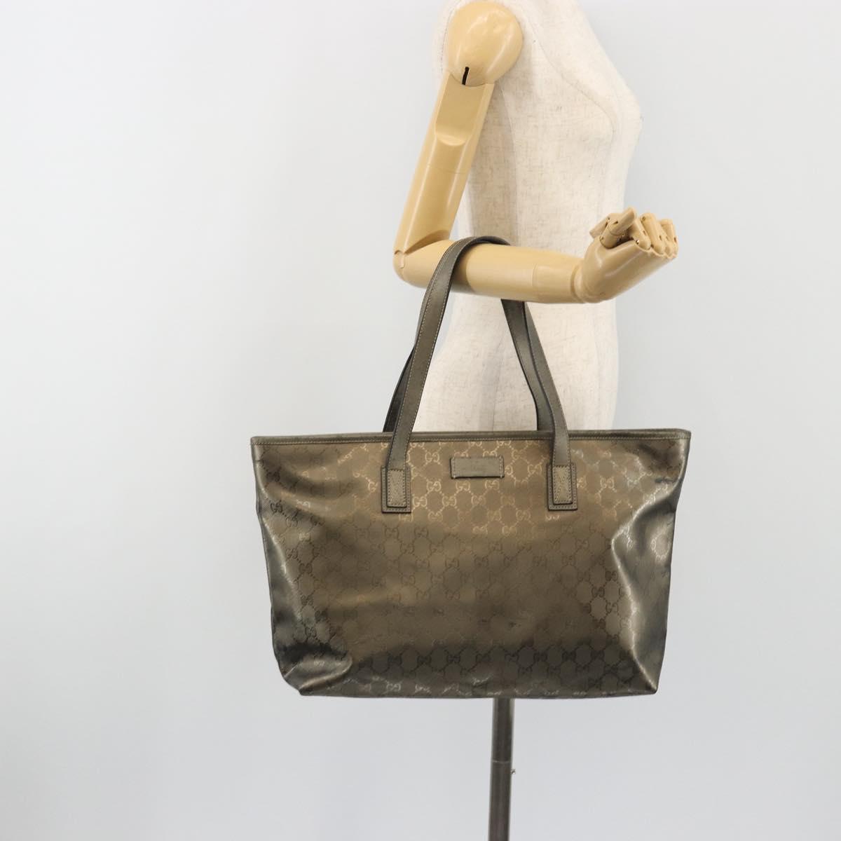 GUCCI GG Canvas Guccissima Tote Bag Leather Silver 211137 Auth mr2751