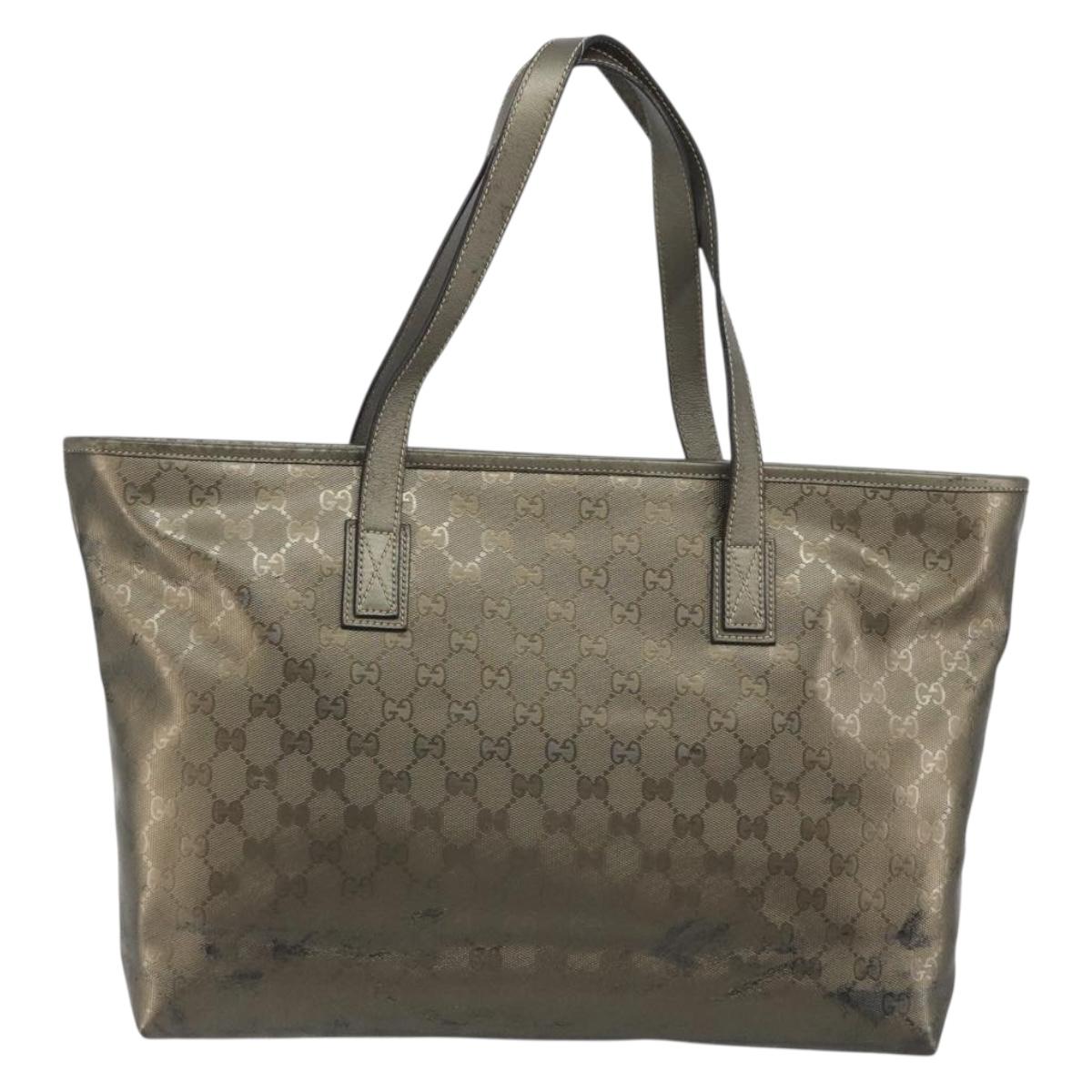 GUCCI GG Canvas Guccissima Tote Bag Leather Silver 211137 Auth mr2751