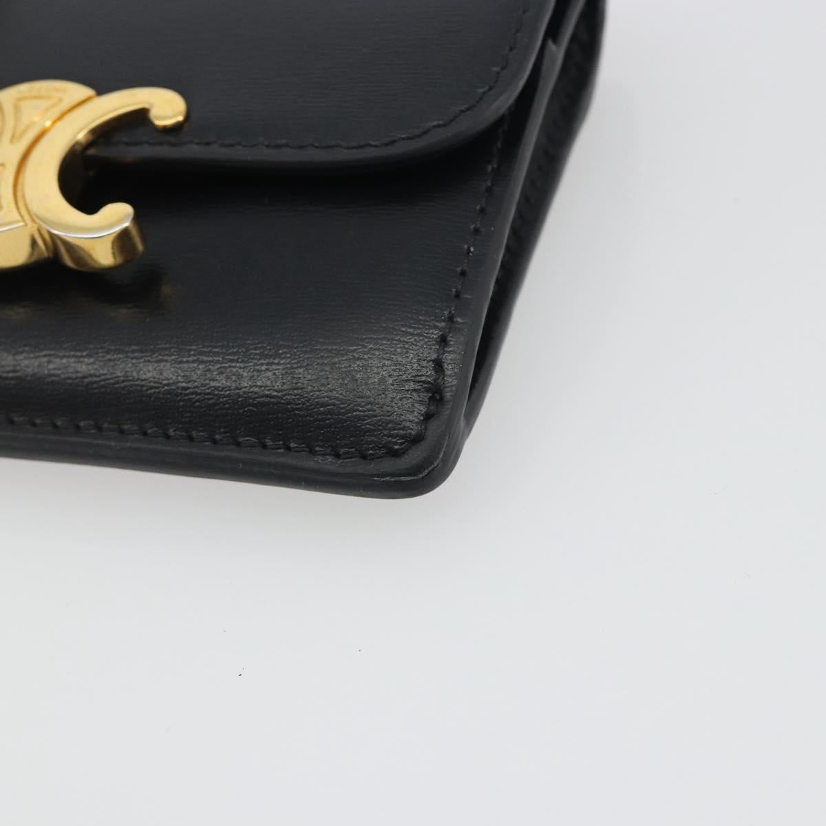 CELINE Triomphe Card Case Leather Black Gold Auth mr2753A