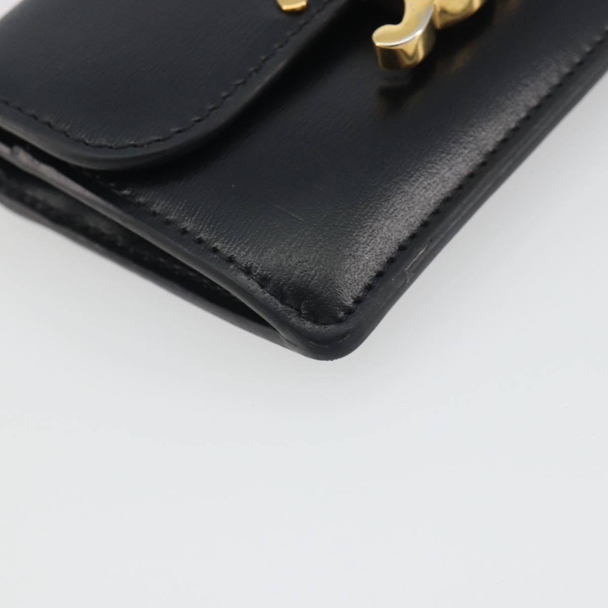 CELINE Triomphe Card Case Leather Black Gold Auth mr2753A