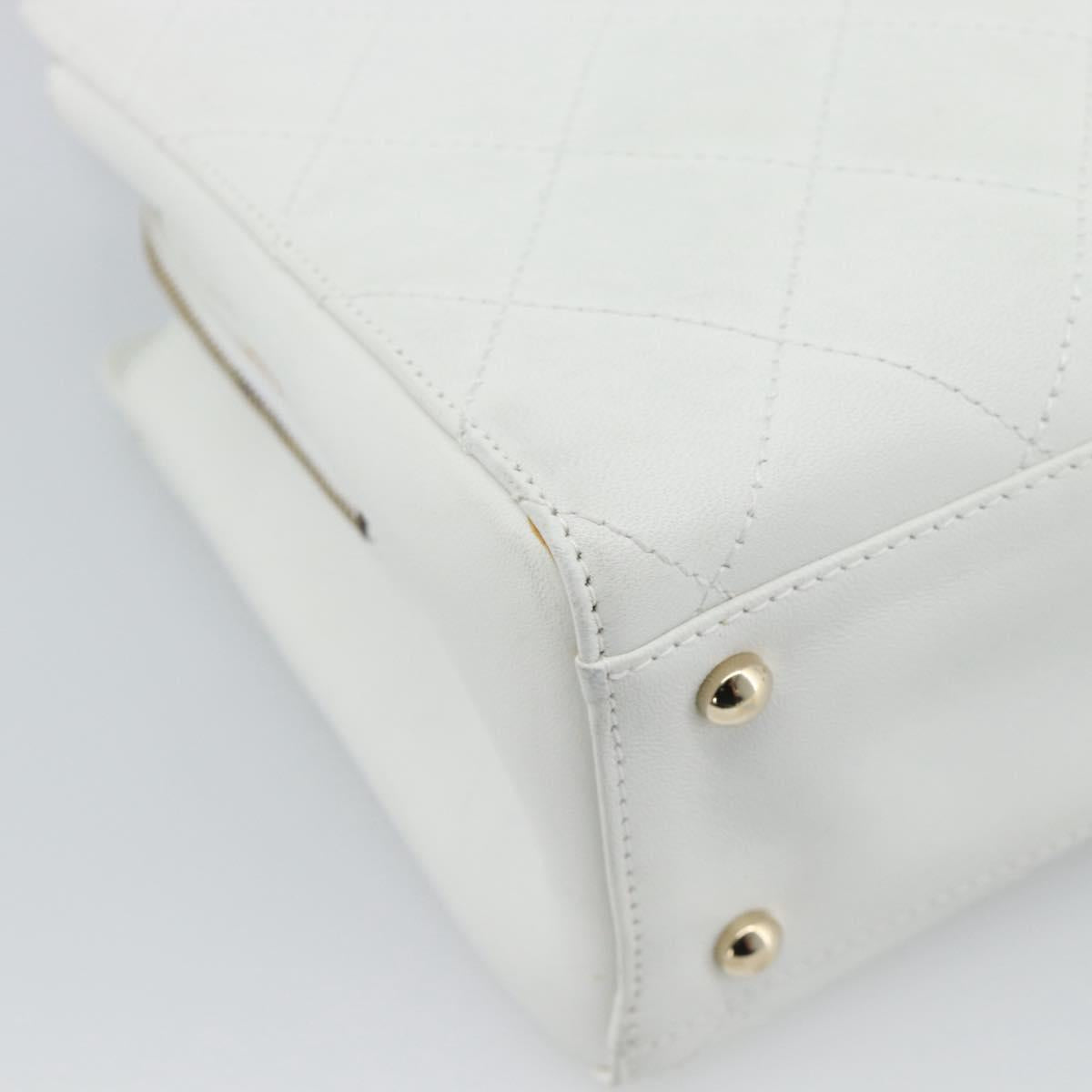 CHANEL Hand Bag Lamb Skin White Gold CC Auth mr2763V