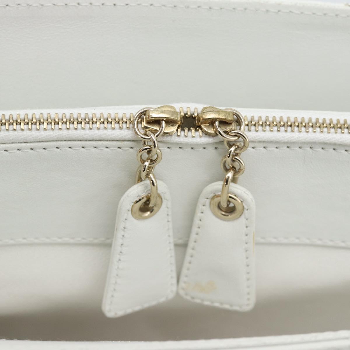 CHANEL Hand Bag Lamb Skin White Gold CC Auth mr2763V