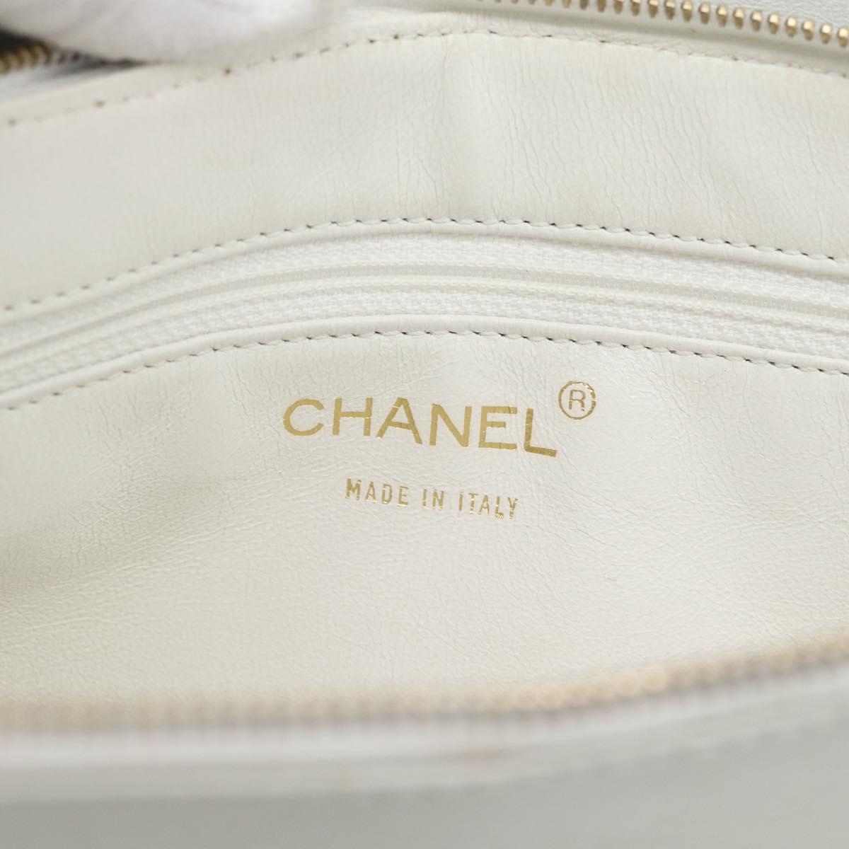 CHANEL Hand Bag Lamb Skin White Gold CC Auth mr2763V