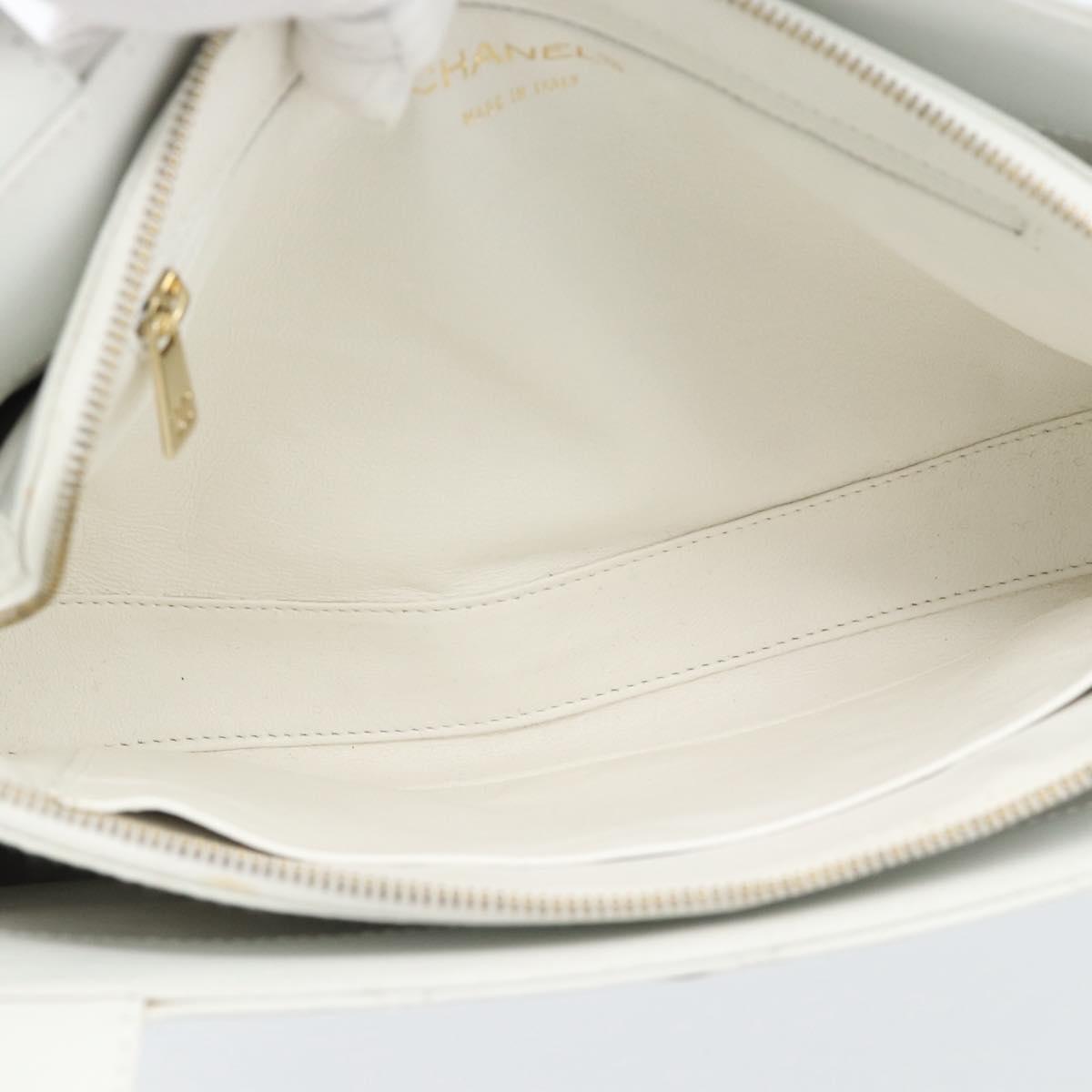 CHANEL Hand Bag Lamb Skin White Gold CC Auth mr2763V