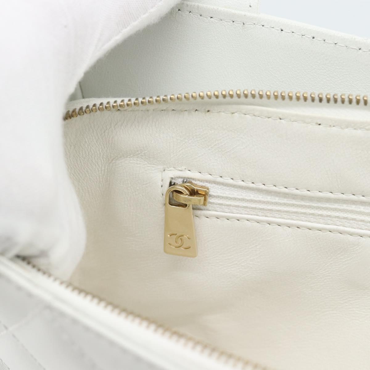 CHANEL Hand Bag Lamb Skin White Gold CC Auth mr2763V