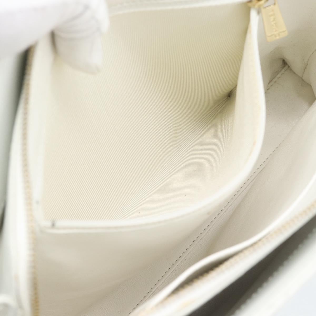 CHANEL Hand Bag Lamb Skin White Gold CC Auth mr2763V