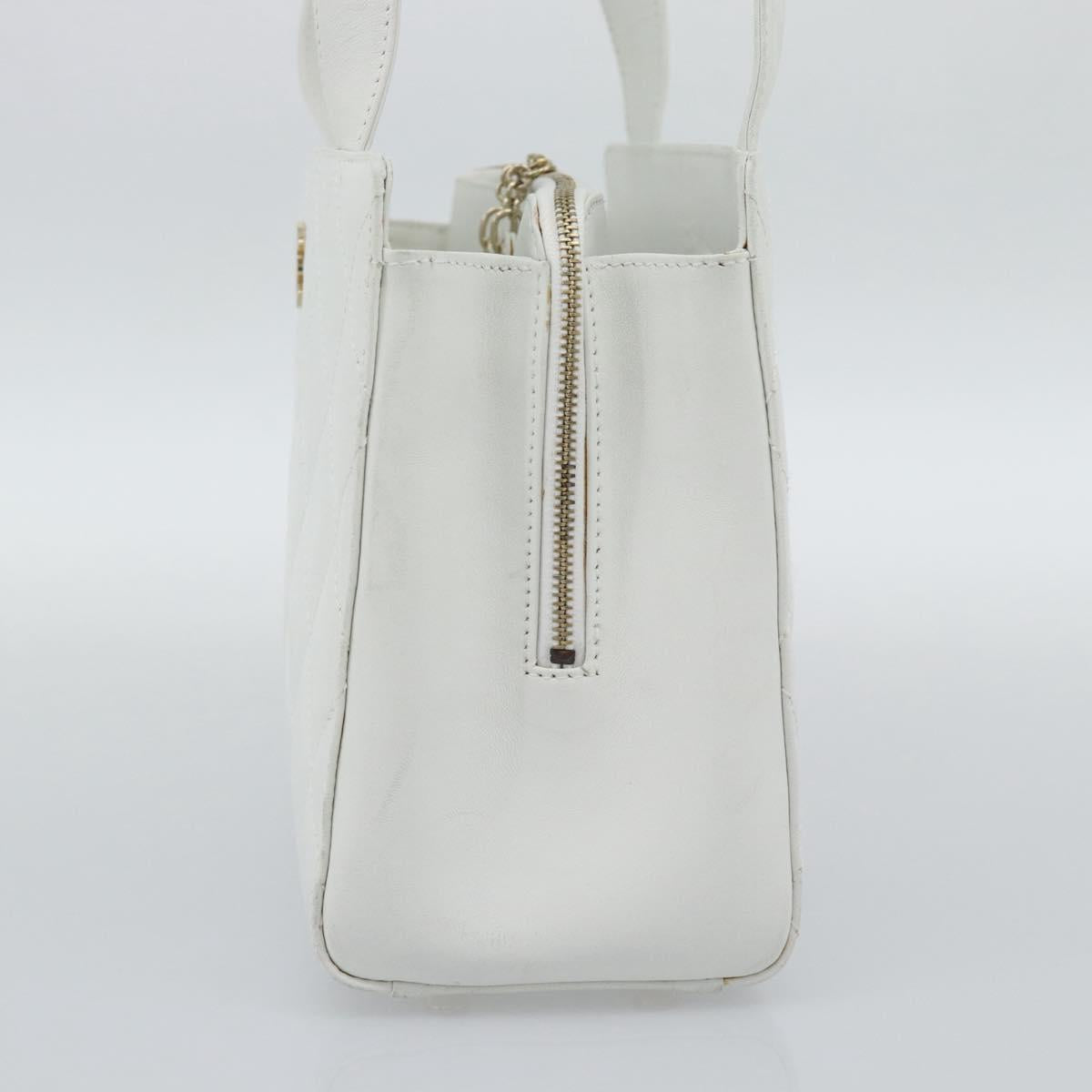 CHANEL Hand Bag Lamb Skin White Gold CC Auth mr2763V