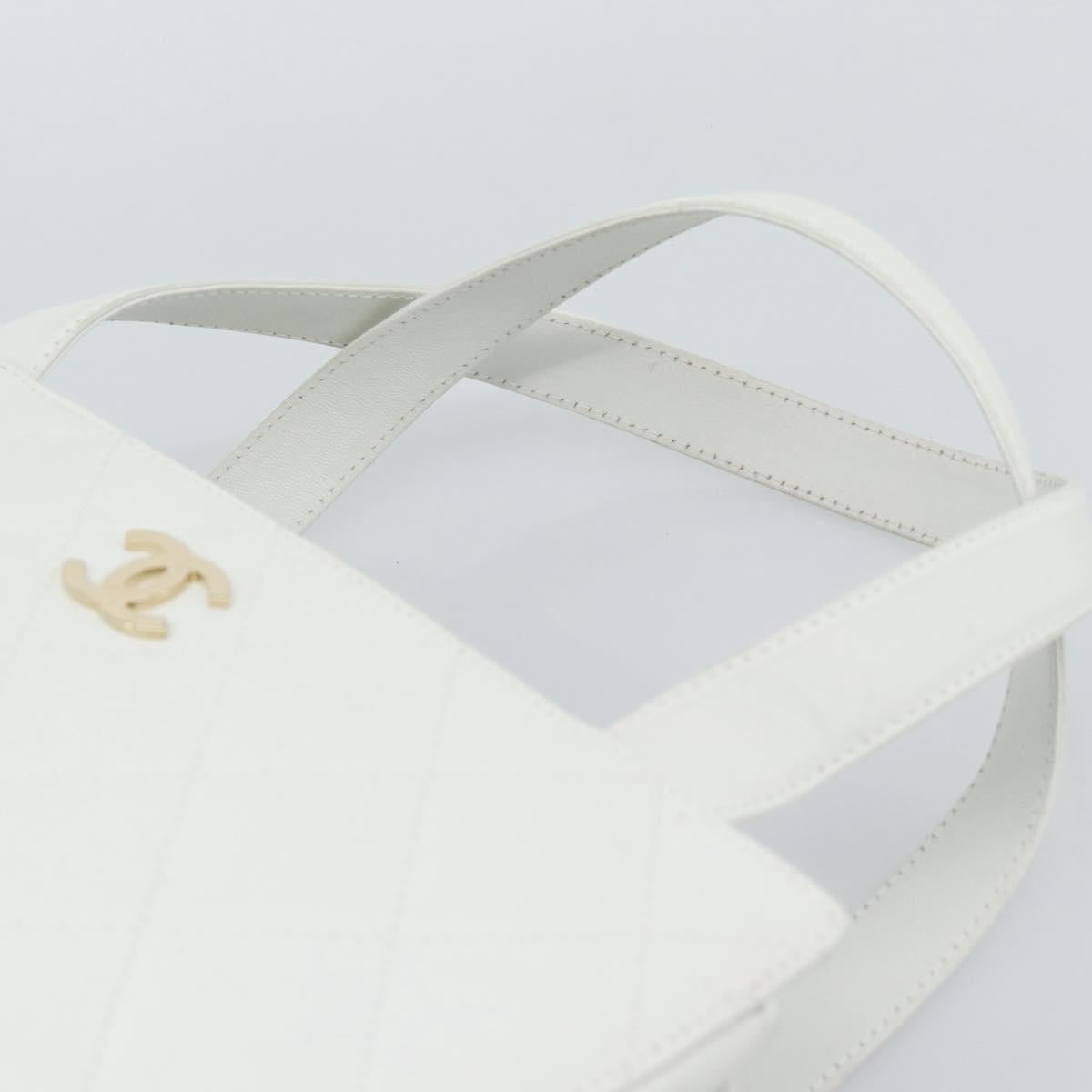 CHANEL Hand Bag Lamb Skin White Gold CC Auth mr2763V