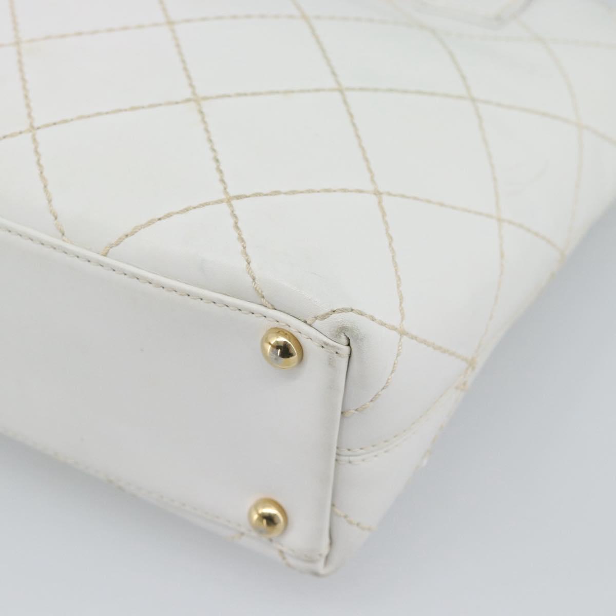 CHANEL Wild Stitch Hand Bag Leather White Gold CC Auth mr2765V