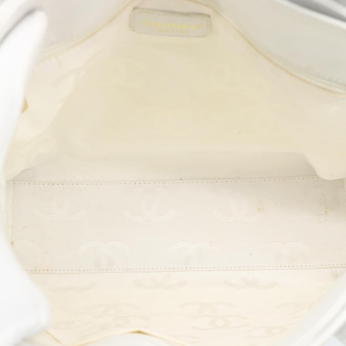 CHANEL Wild Stitch Hand Bag Leather White Gold CC Auth mr2765V