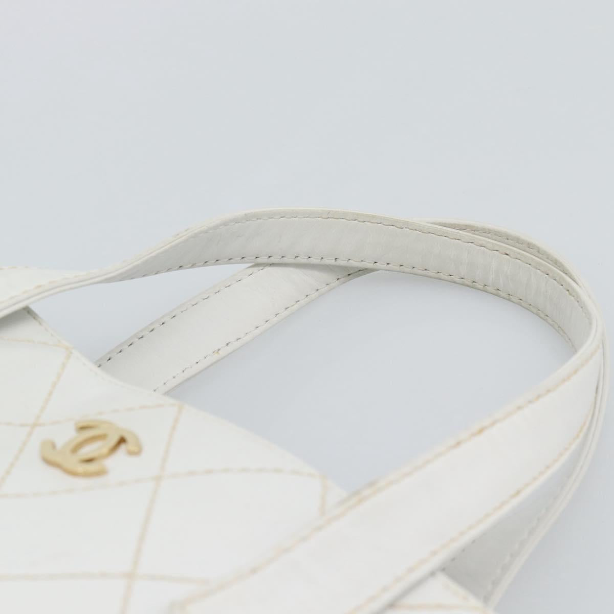 CHANEL Wild Stitch Hand Bag Leather White Gold CC Auth mr2765V