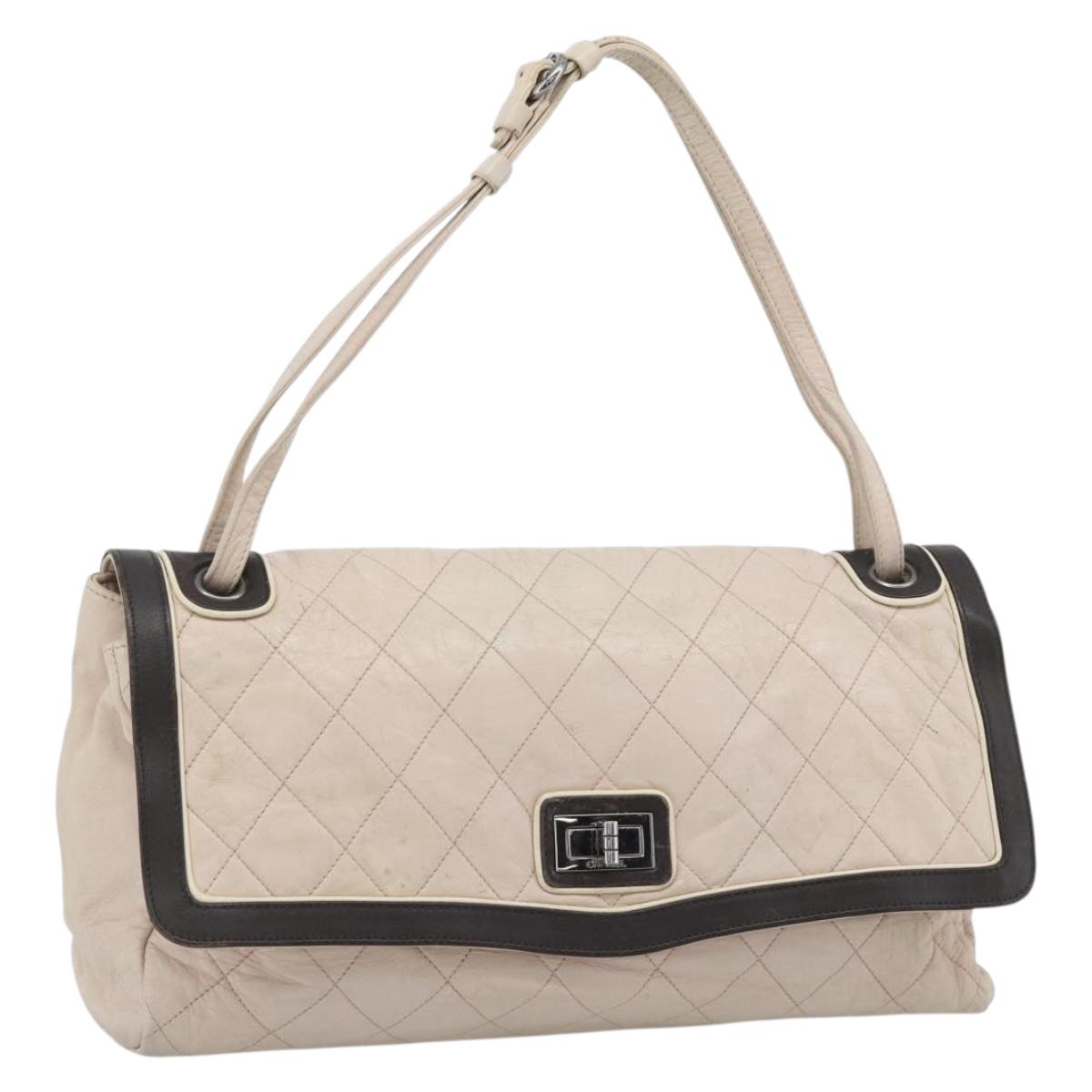 CHANEL Matelasse 2.55 Shoulder Bag Leather Beige Pink Silver CC Auth mr2770