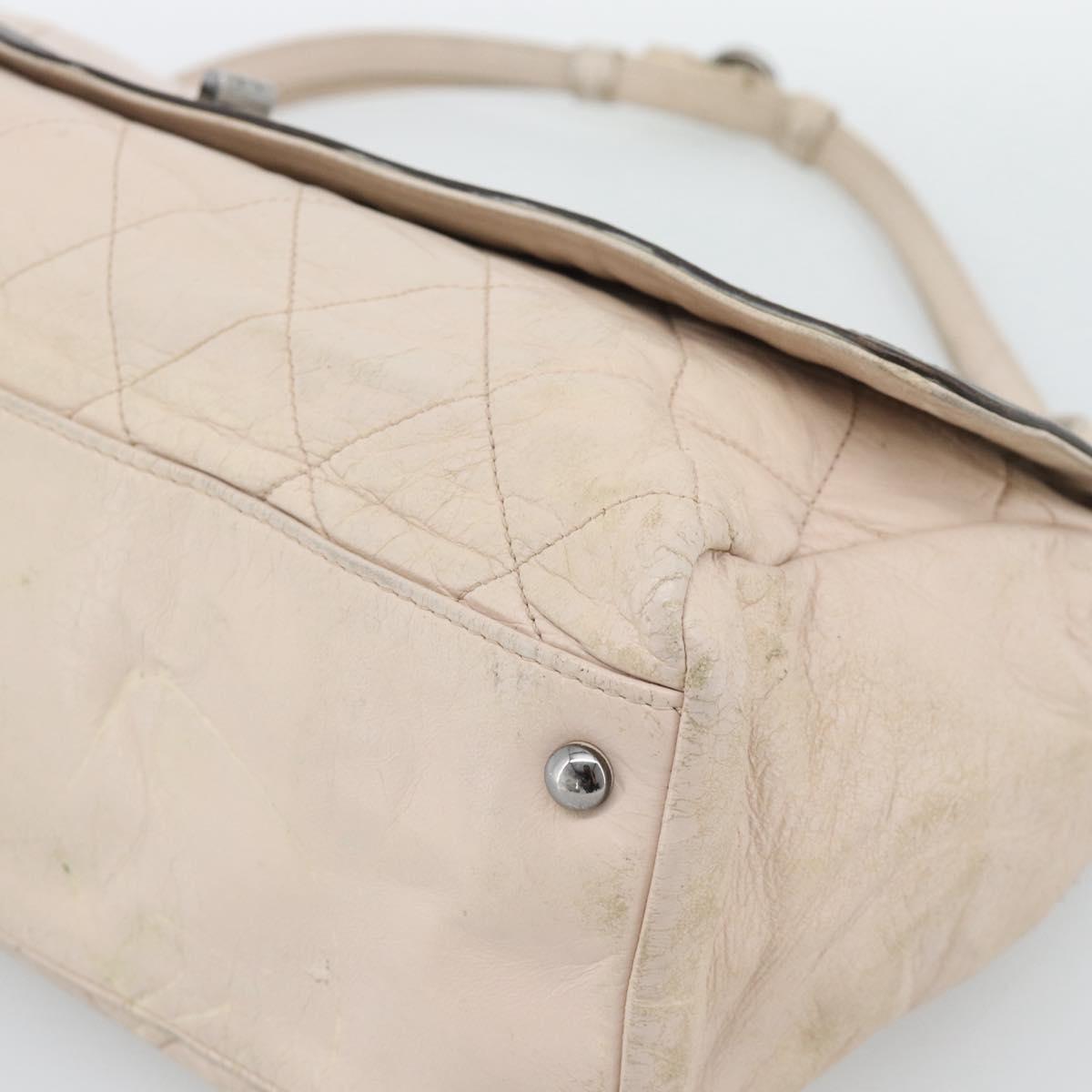 CHANEL Matelasse 2.55 Shoulder Bag Leather Beige Pink Silver CC Auth mr2770