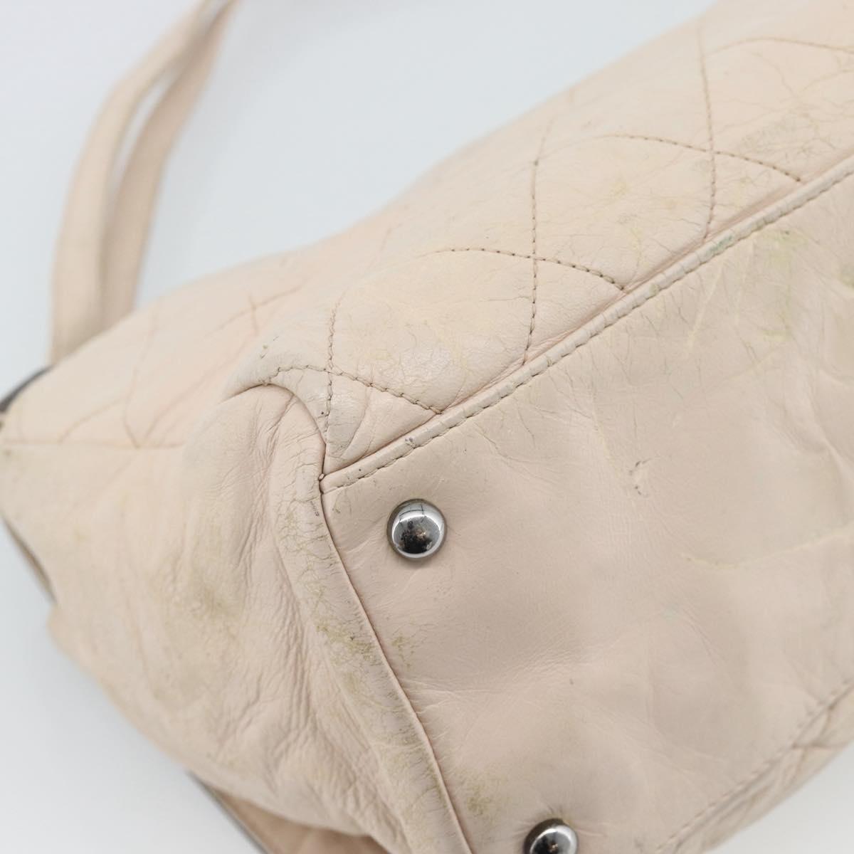 CHANEL Matelasse 2.55 Shoulder Bag Leather Beige Pink Silver CC Auth mr2770