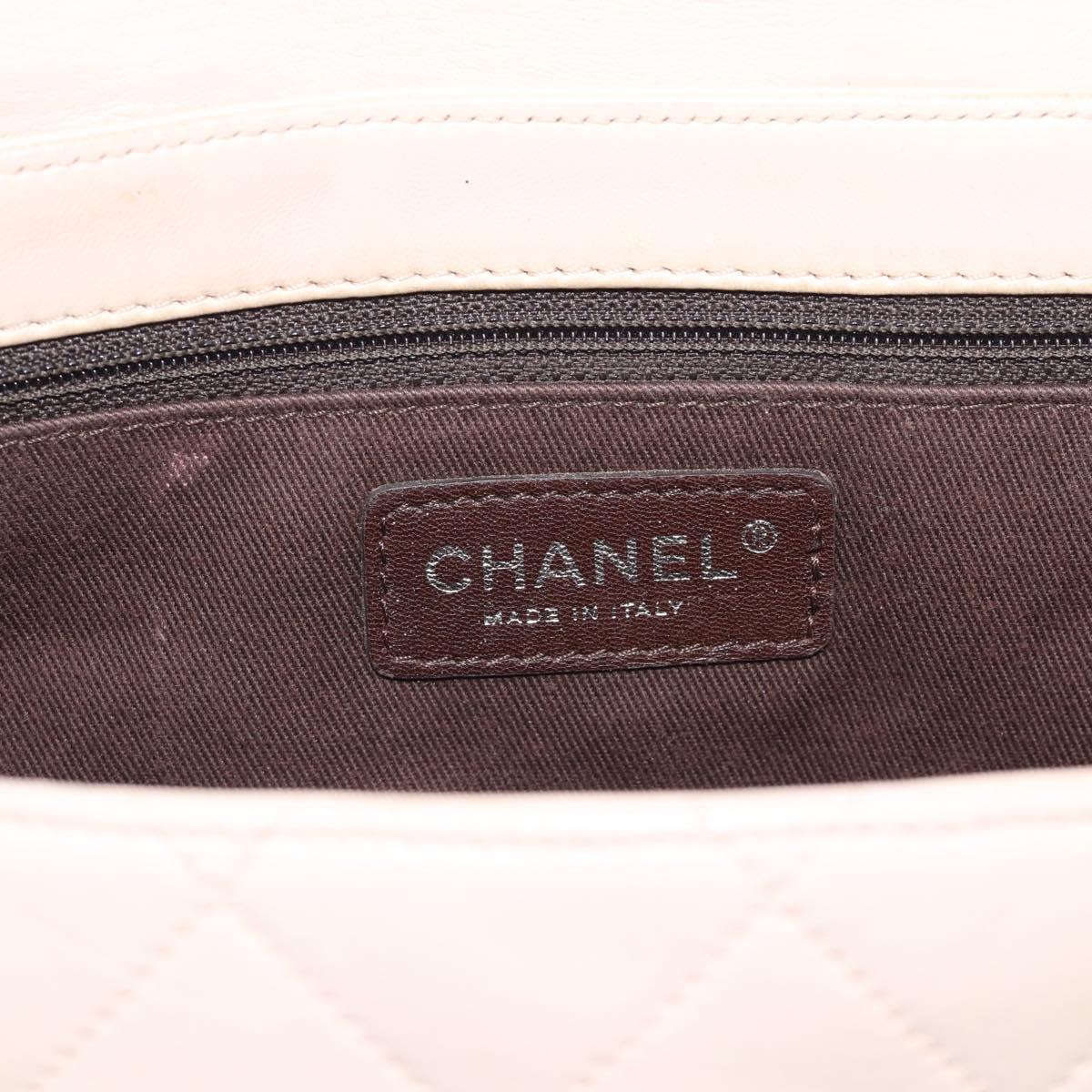 CHANEL Matelasse 2.55 Shoulder Bag Leather Beige Pink Silver CC Auth mr2770