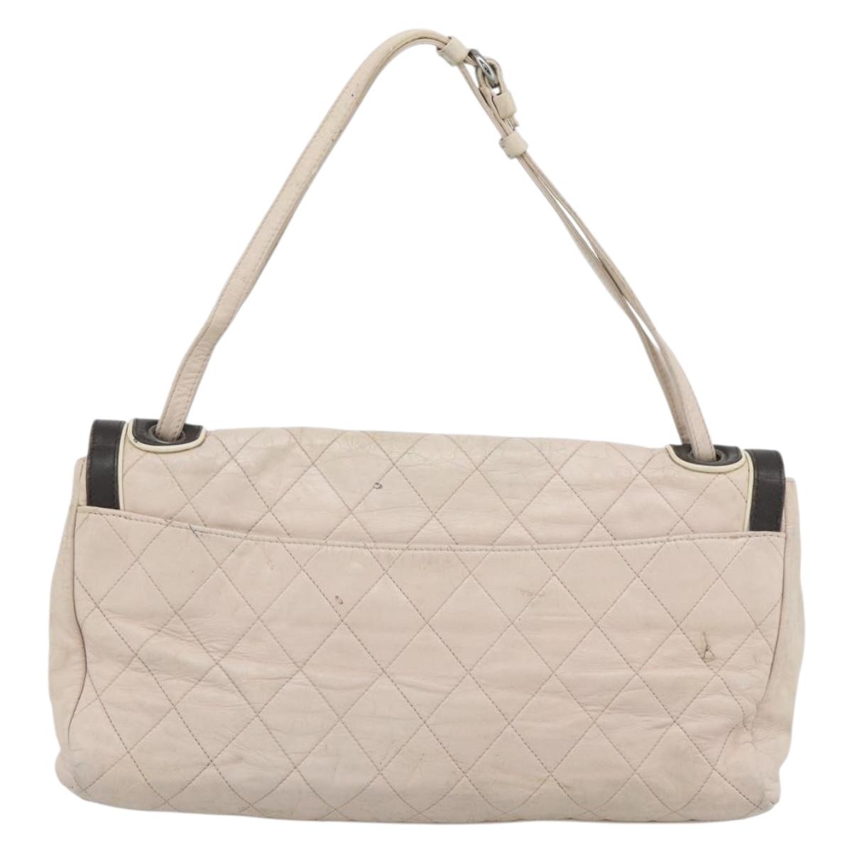 CHANEL Matelasse 2.55 Shoulder Bag Leather Beige Pink Silver CC Auth mr2770
