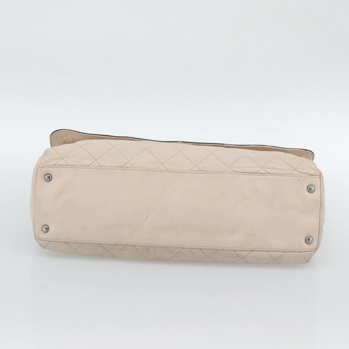 CHANEL Matelasse 2.55 Shoulder Bag Leather Beige Pink Silver CC Auth mr2770