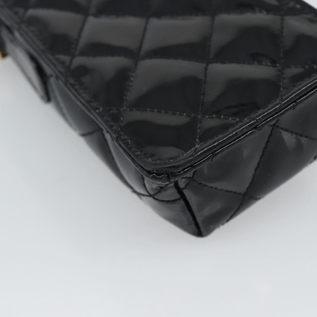 CHANEL Matelasse Chain Phone Case Patent Leather Black Gold CC Auth mr2771V