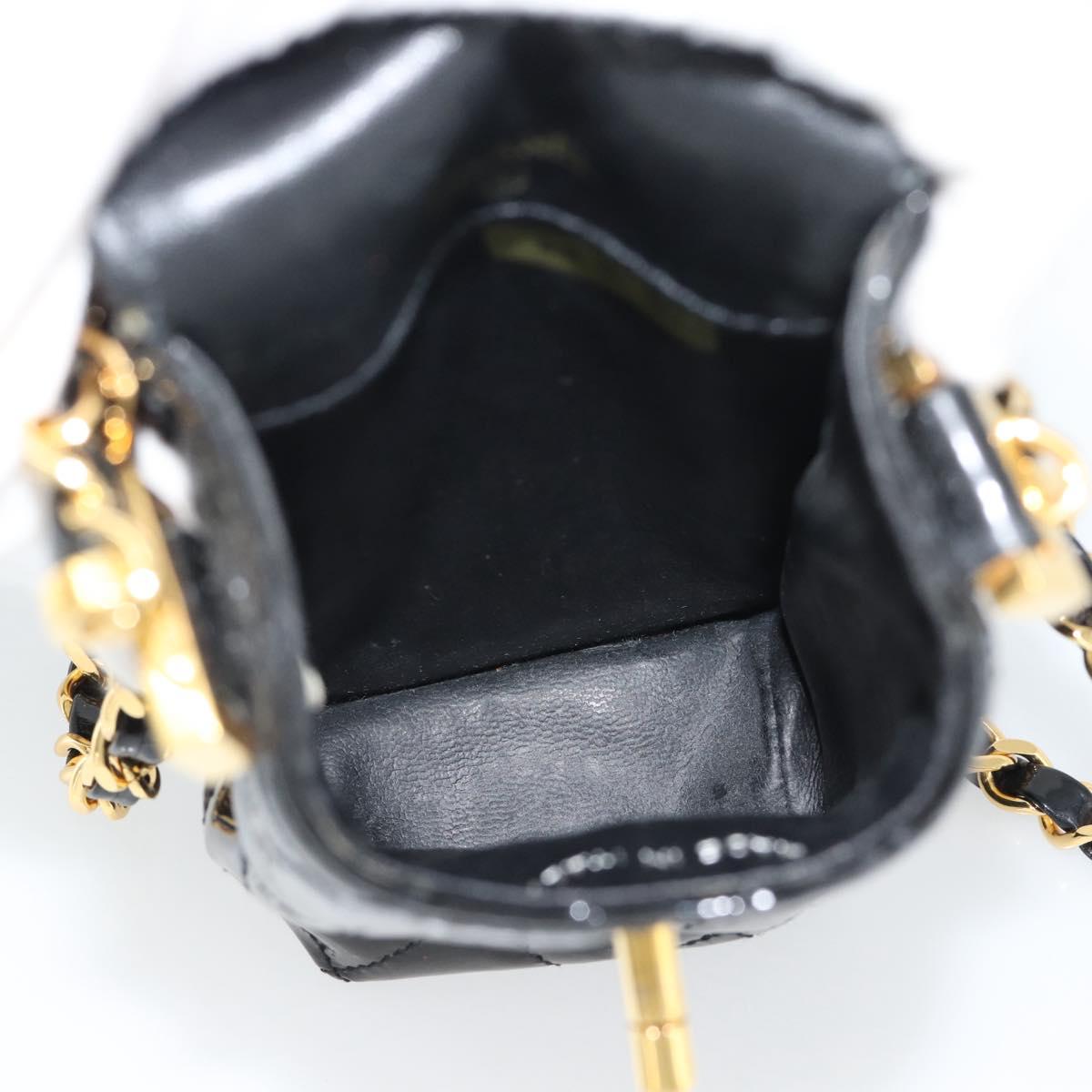 CHANEL Matelasse Chain Phone Case Patent Leather Black Gold CC Auth mr2771V