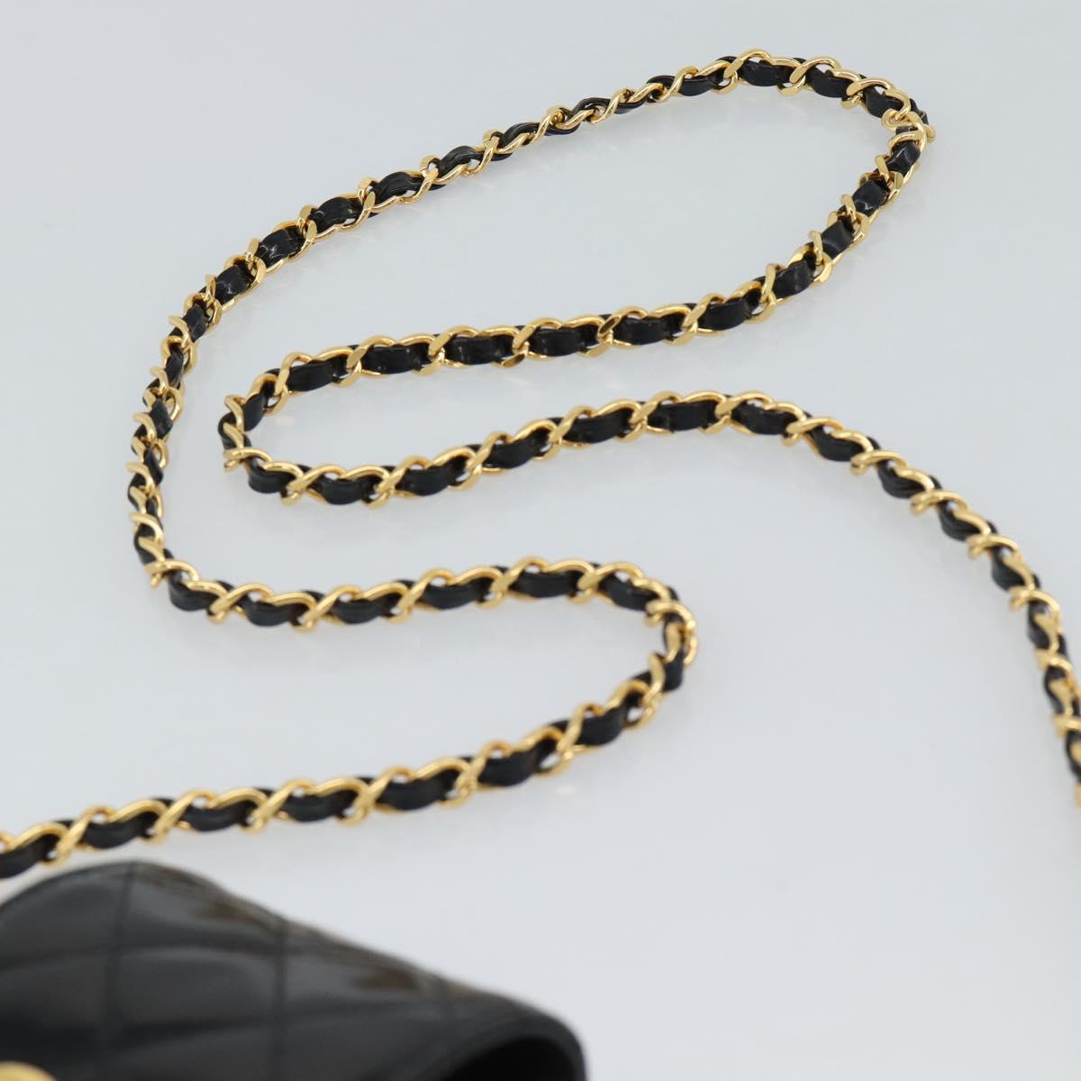 CHANEL Matelasse Chain Phone Case Patent Leather Black Gold CC Auth mr2771V