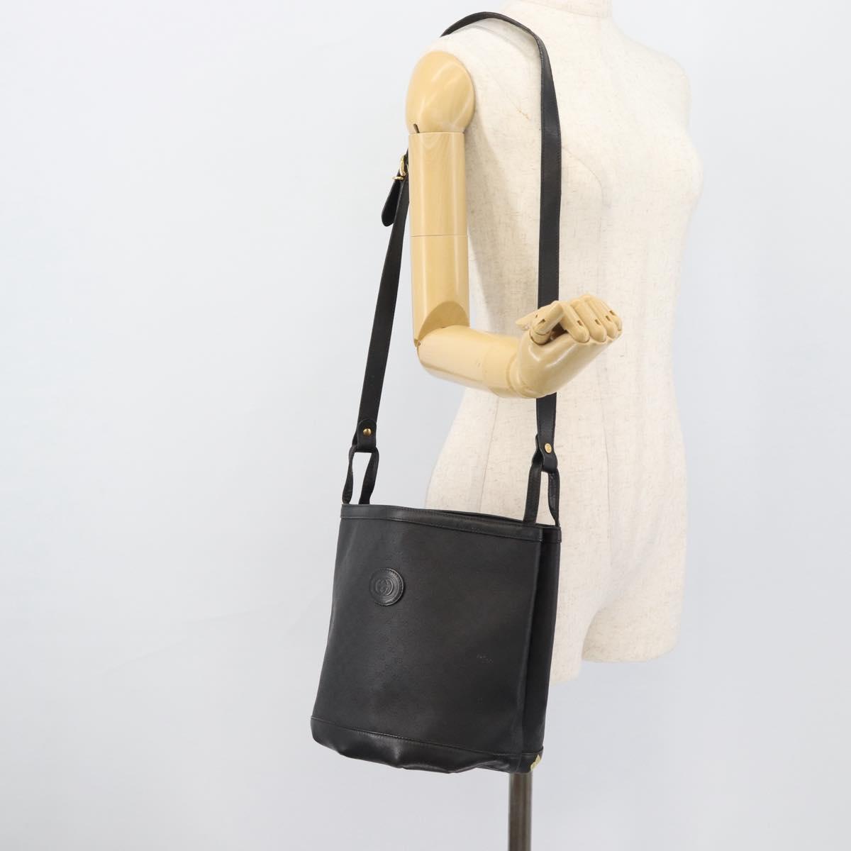 GUCCI Micro GG Supreme Shoulder Bag PVC Black Gold 001 14 0934 Auth mr2775