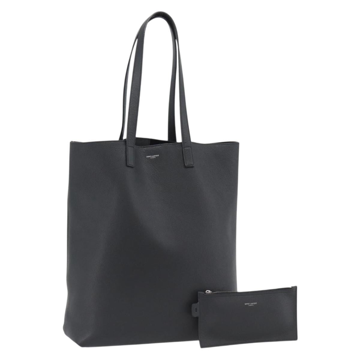 SAINT LAURENT Tote Bag Leather Black Silver Auth mr2776A