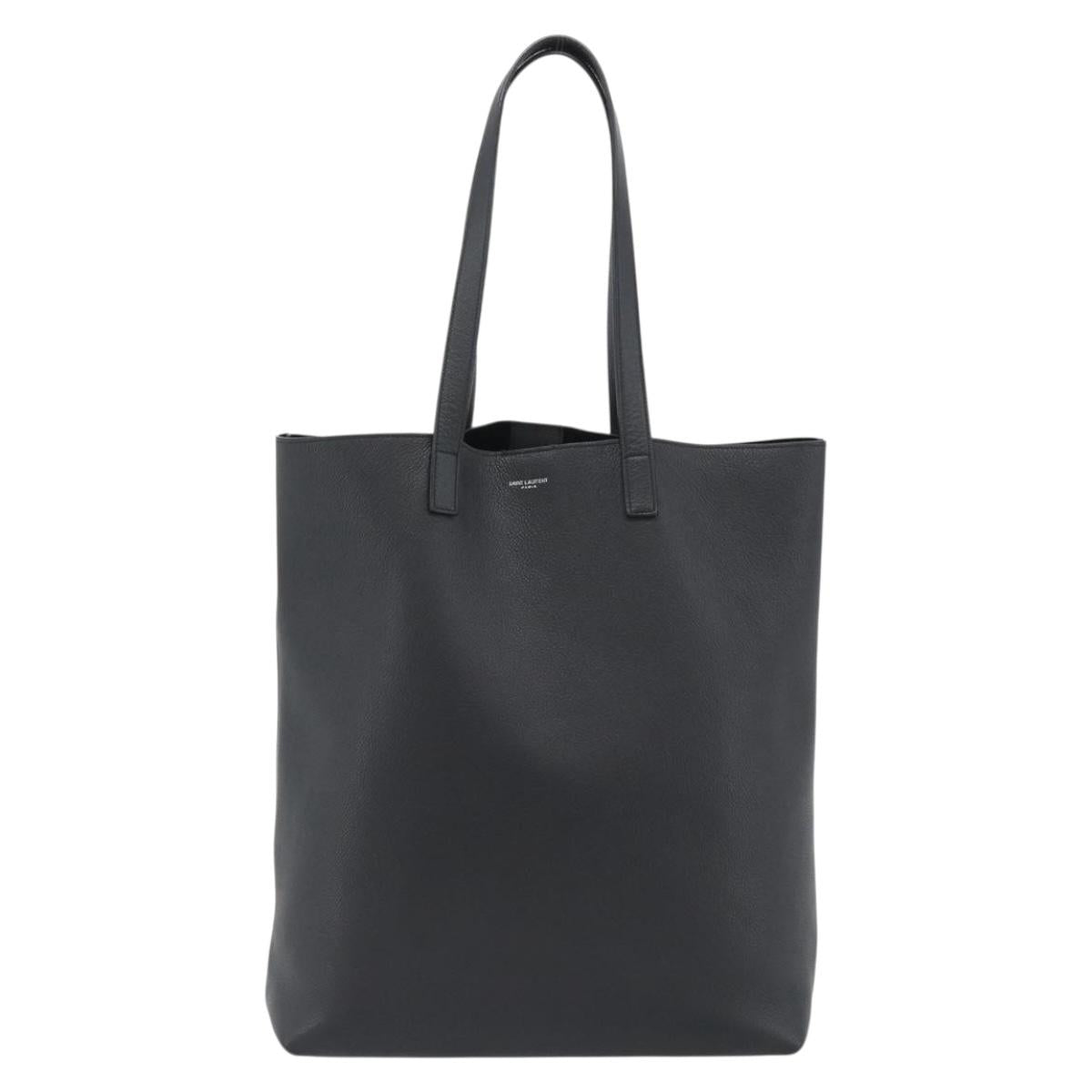 SAINT LAURENT Tote Bag Leather Black Silver Auth mr2776A