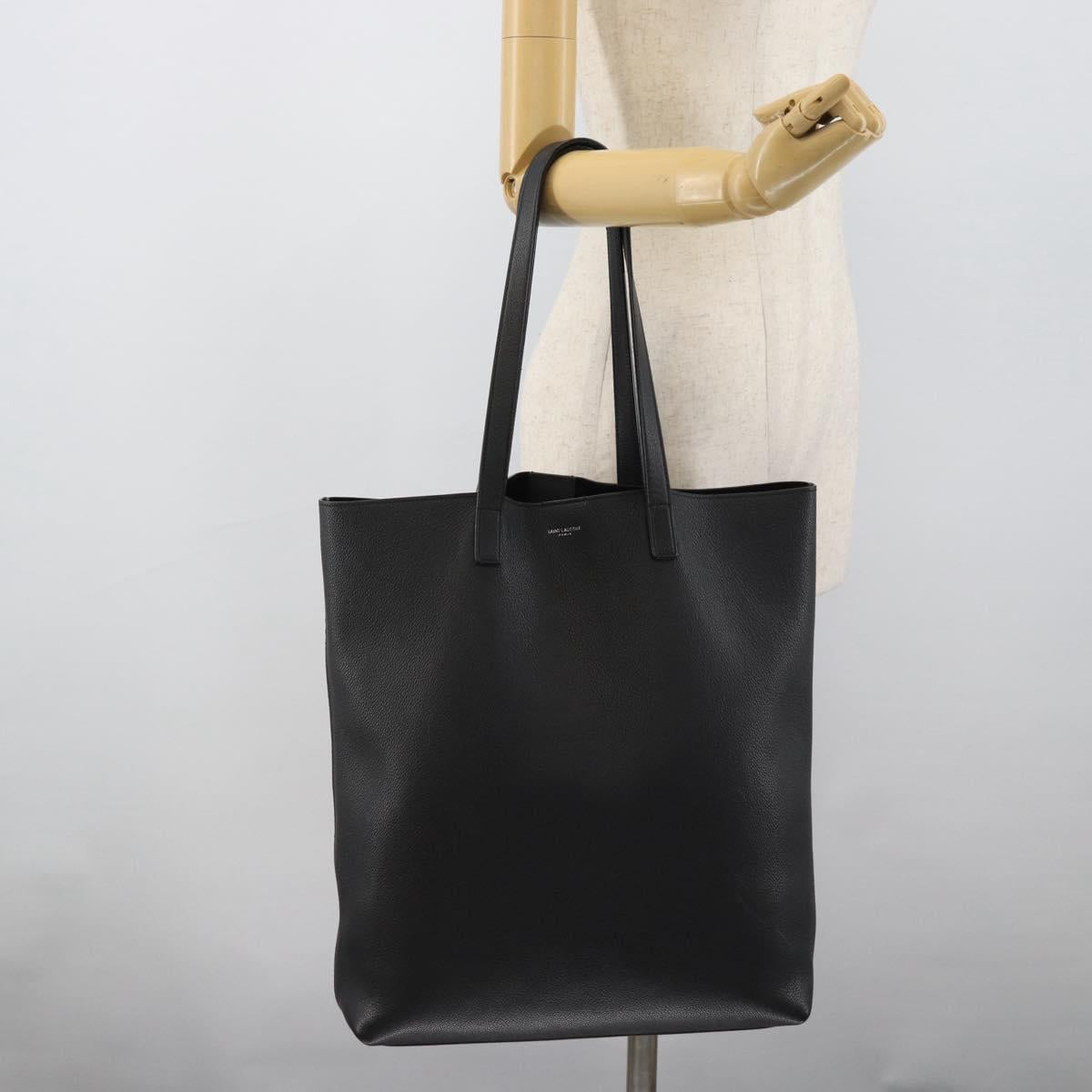 SAINT LAURENT Tote Bag Leather Black Silver Auth mr2776A