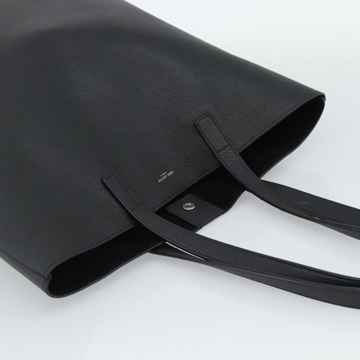 SAINT LAURENT Tote Bag Leather Black Silver Auth mr2776A