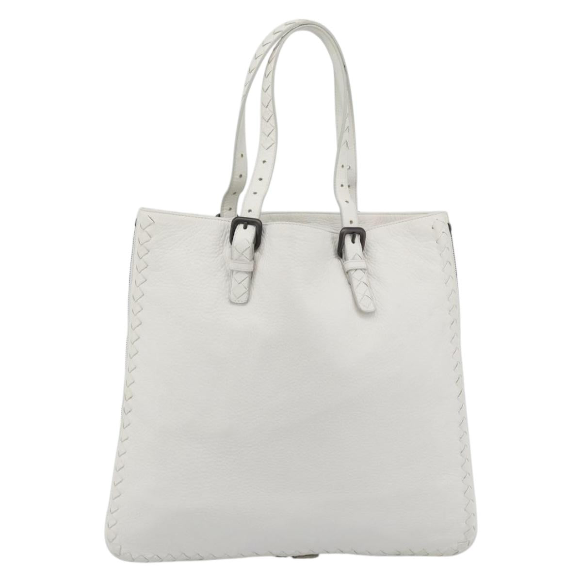 BOTTEGA VENETA Hand Bag Leather White Auth mr2777V
