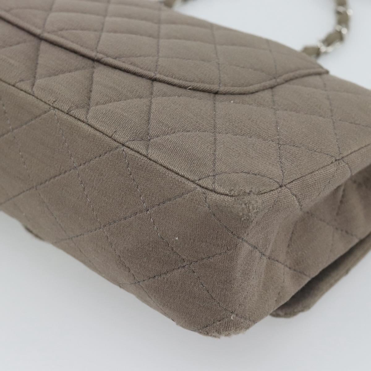 CHANEL Matelasse Chain Shoulder Bag Cotton Gray Silver CC Auth mr2778