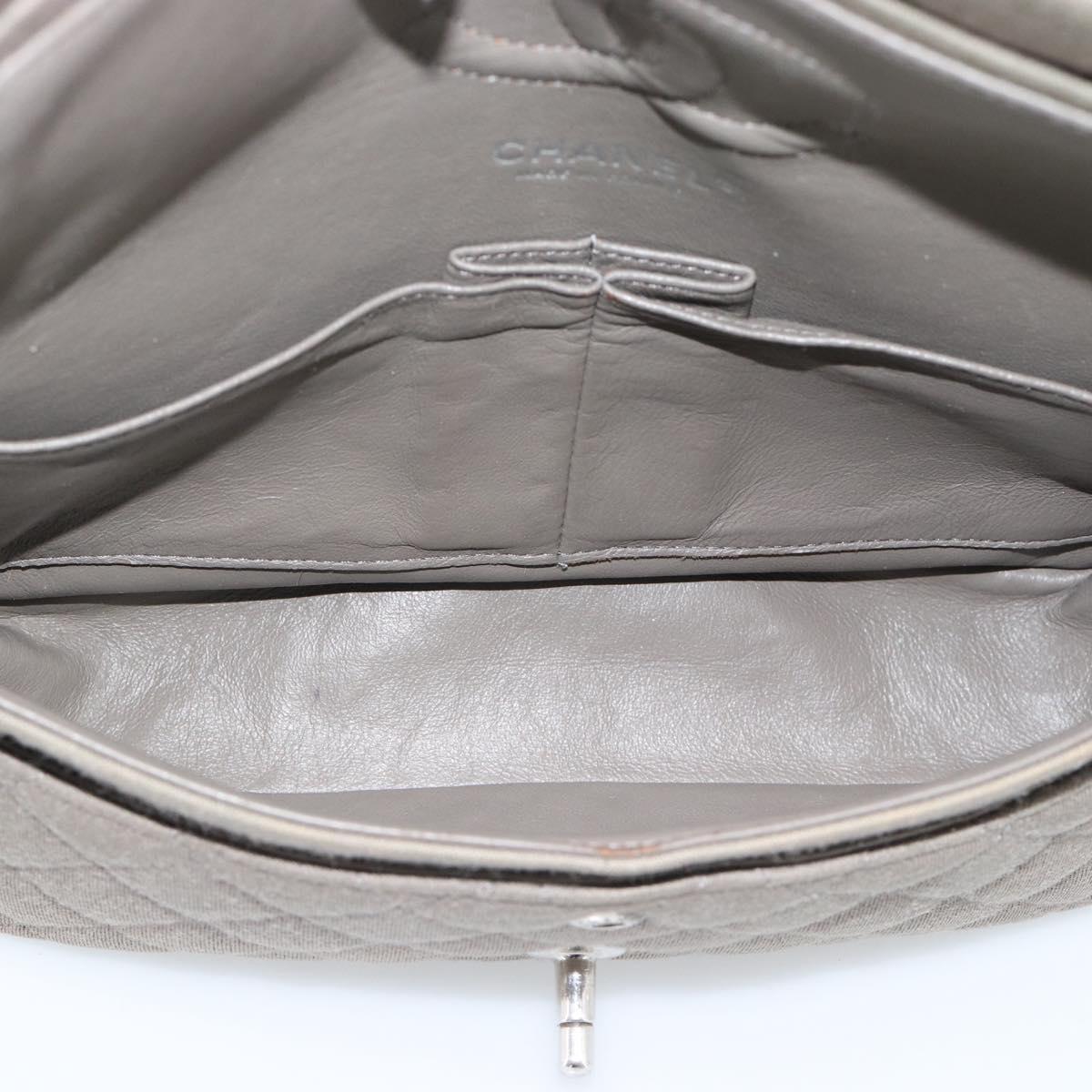 CHANEL Matelasse Chain Shoulder Bag Cotton Gray Silver CC Auth mr2778