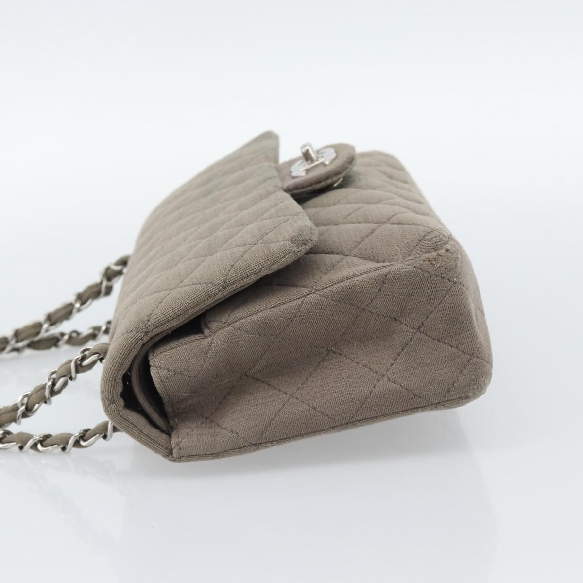 CHANEL Matelasse Chain Shoulder Bag Cotton Gray Silver CC Auth mr2778