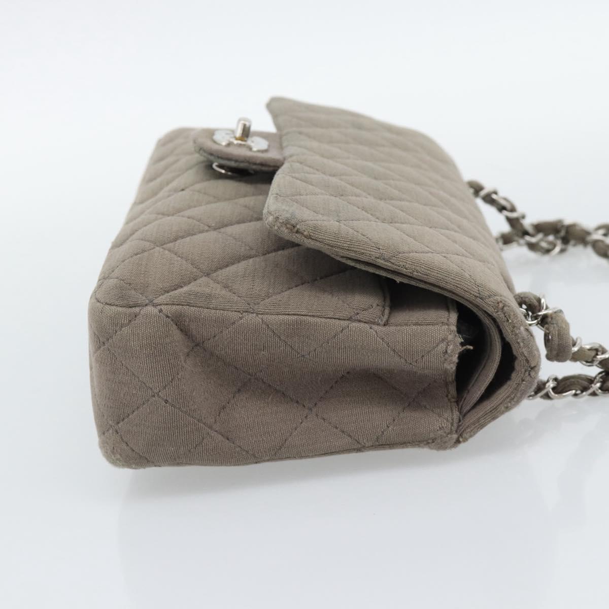 CHANEL Matelasse Chain Shoulder Bag Cotton Gray Silver CC Auth mr2778